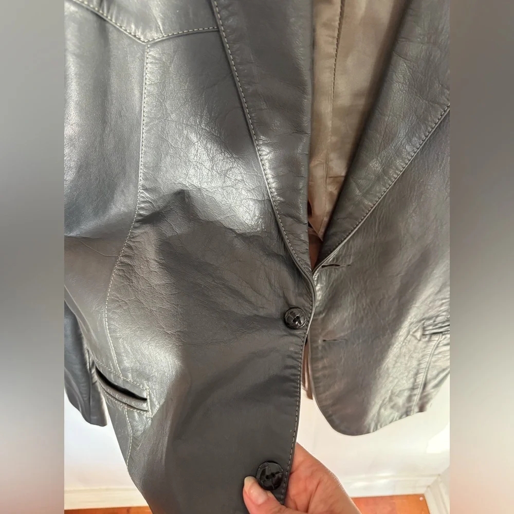 Men's Vintage Slate Gray Leather Blazer